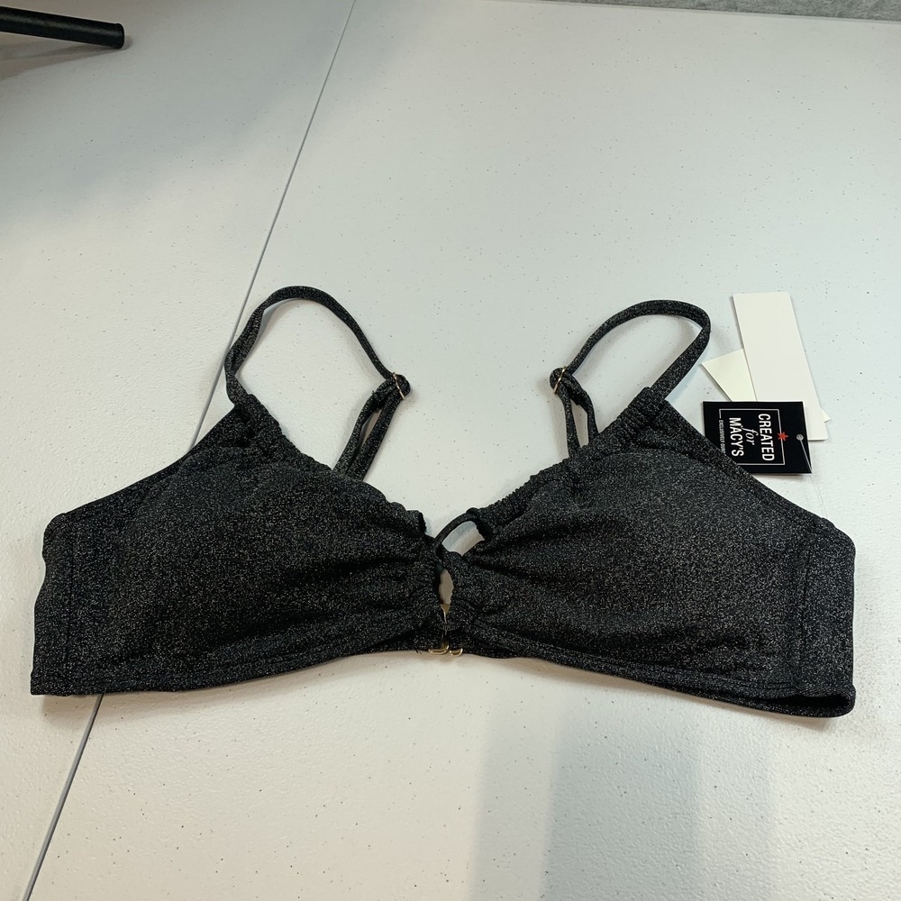 Salt & Cove Junior's Swim Bikini Top L Black Lurex Metallic Twist Front Beach
